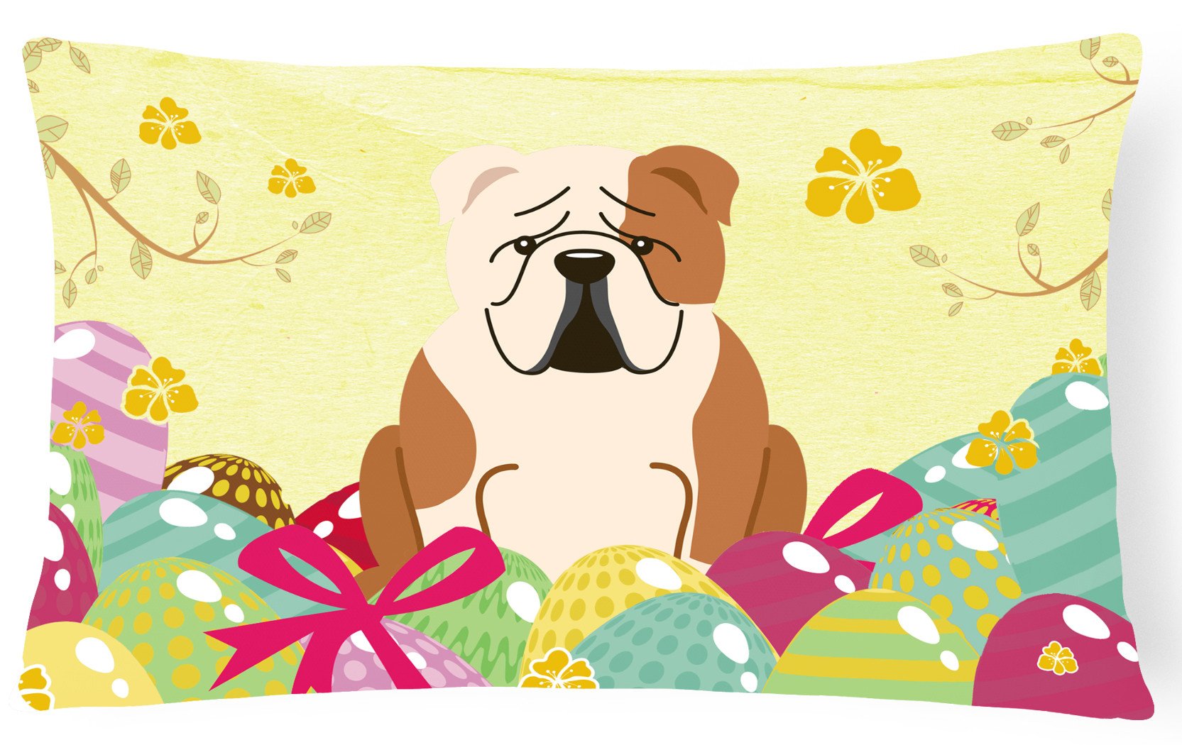 Easter Eggs English Bulldog Fawn White Canvas Fabric Decorative Pillow BB6125PW1216 by Caroline's Treasures