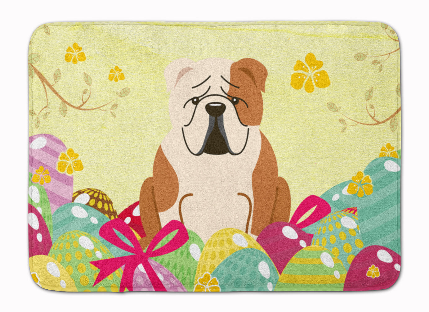 Easter Eggs English Bulldog Fawn White Machine Washable Memory Foam Mat BB6125RUG - the-store.com