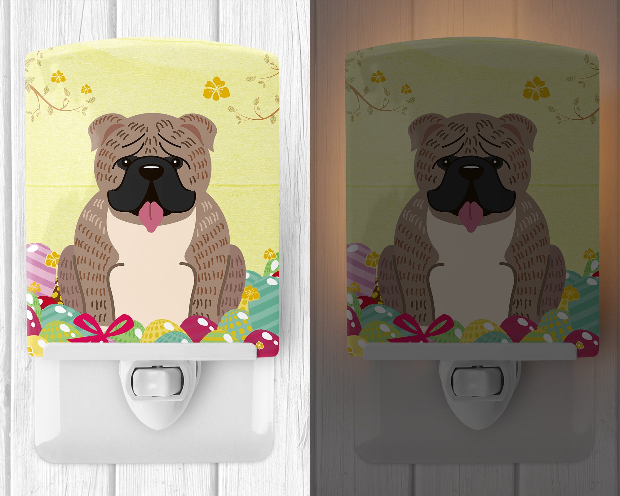 Easter Eggs English Bulldog Grey Brindle  Ceramic Night Light BB6126CNL - the-store.com