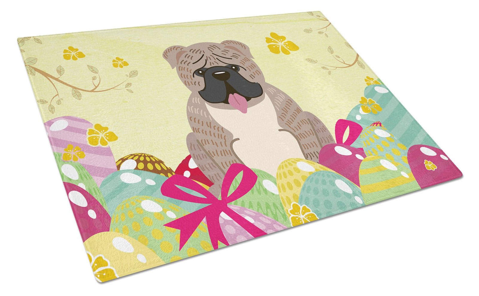 Easter Eggs English Bulldog Grey Brindle  Glass Cutting Board Large BB6126LCB by Caroline's Treasures