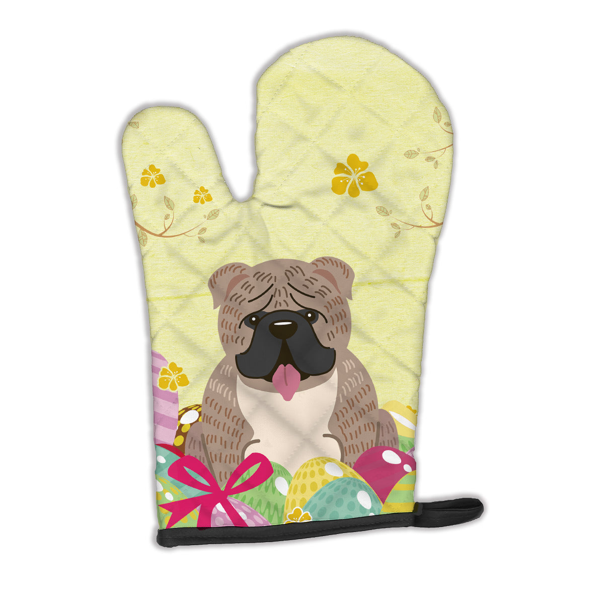 Easter Eggs English Bulldog Grey Brindle  Oven Mitt BB6126OVMT  the-store.com.