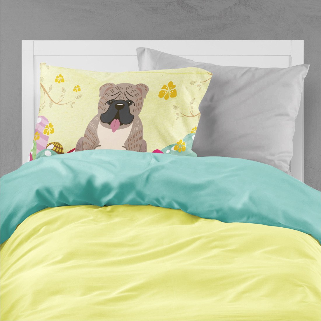 Easter Eggs English Bulldog Grey Brindle  Fabric Standard Pillowcase BB6126PILLOWCASE by Caroline's Treasures