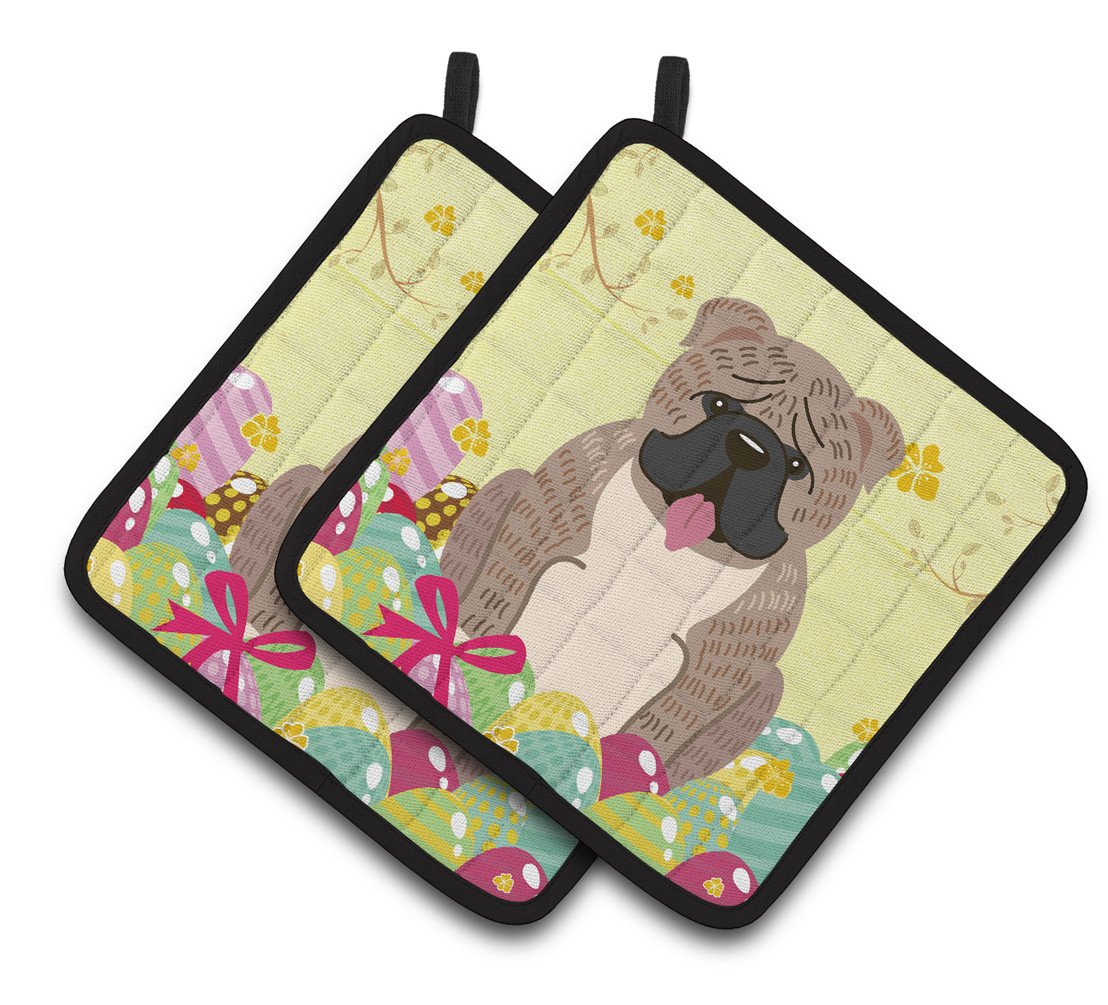 Easter Eggs English Bulldog Grey Brindle  Pair of Pot Holders BB6126PTHD by Caroline's Treasures