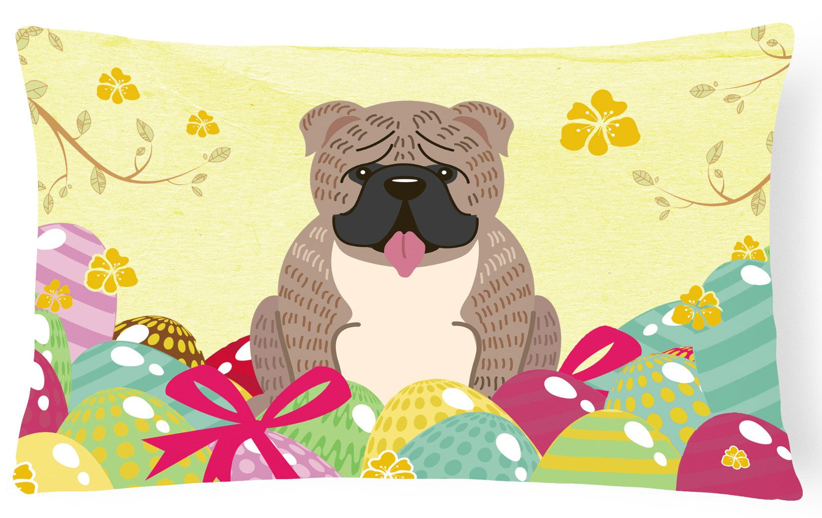 Easter Eggs English Bulldog Grey Brindle  Canvas Fabric Decorative Pillow BB6126PW1216 by Caroline's Treasures