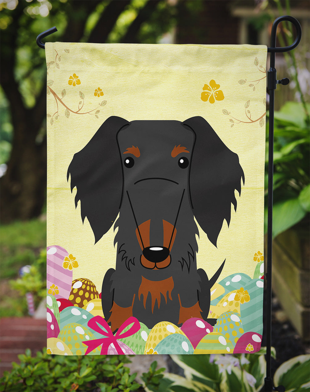 Easter Eggs Wire Haired Dachshund Black Tan Flag Garden Size BB6127GF  the-store.com.