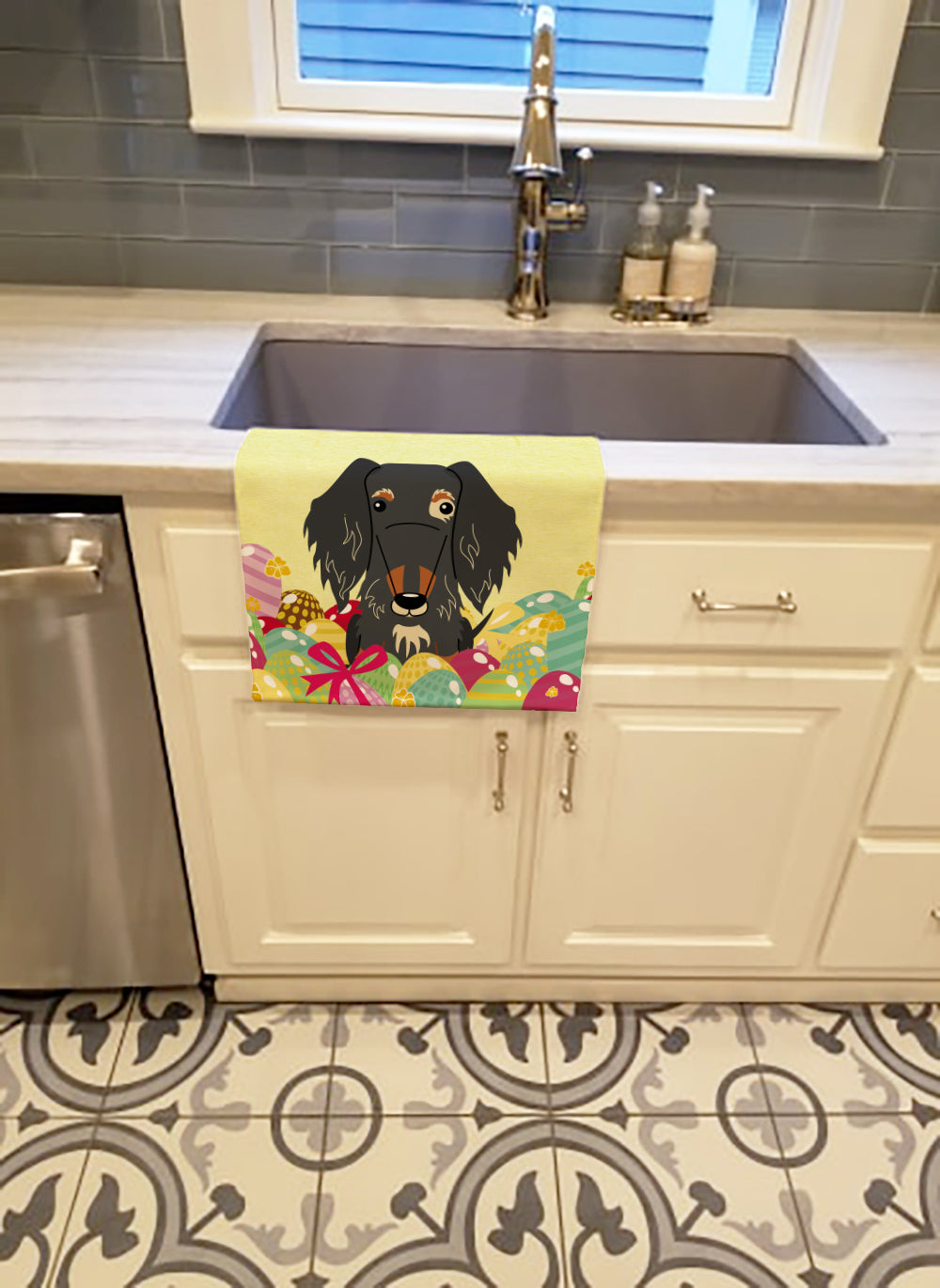 Easter Eggs Wire Haired Dachshund Dapple Kitchen Towel BB6128KTWL - the-store.com