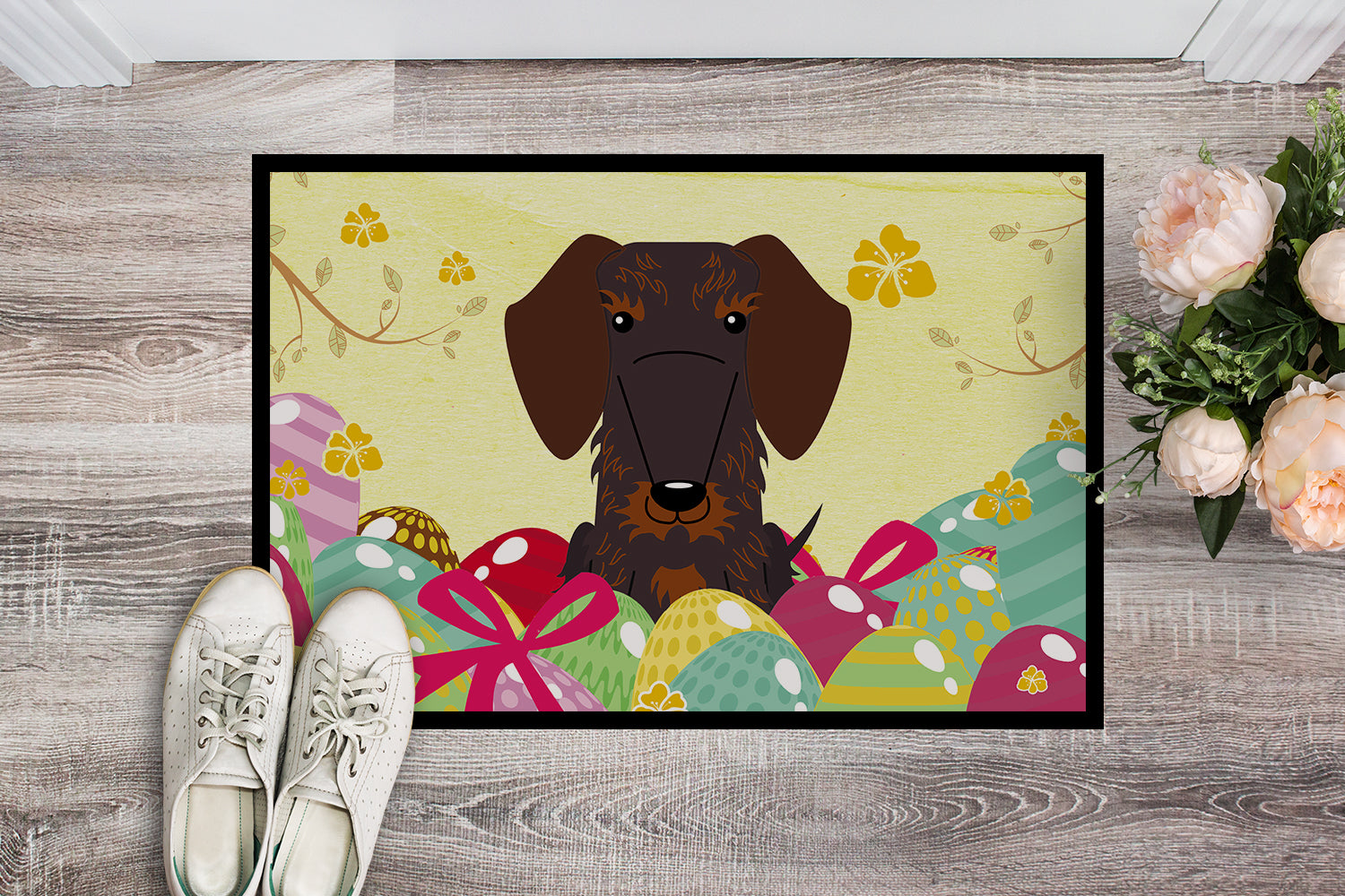 Easter Eggs Wire Haired Dachshund Chocolate Indoor or Outdoor Mat 18x27 BB6129MAT - the-store.com