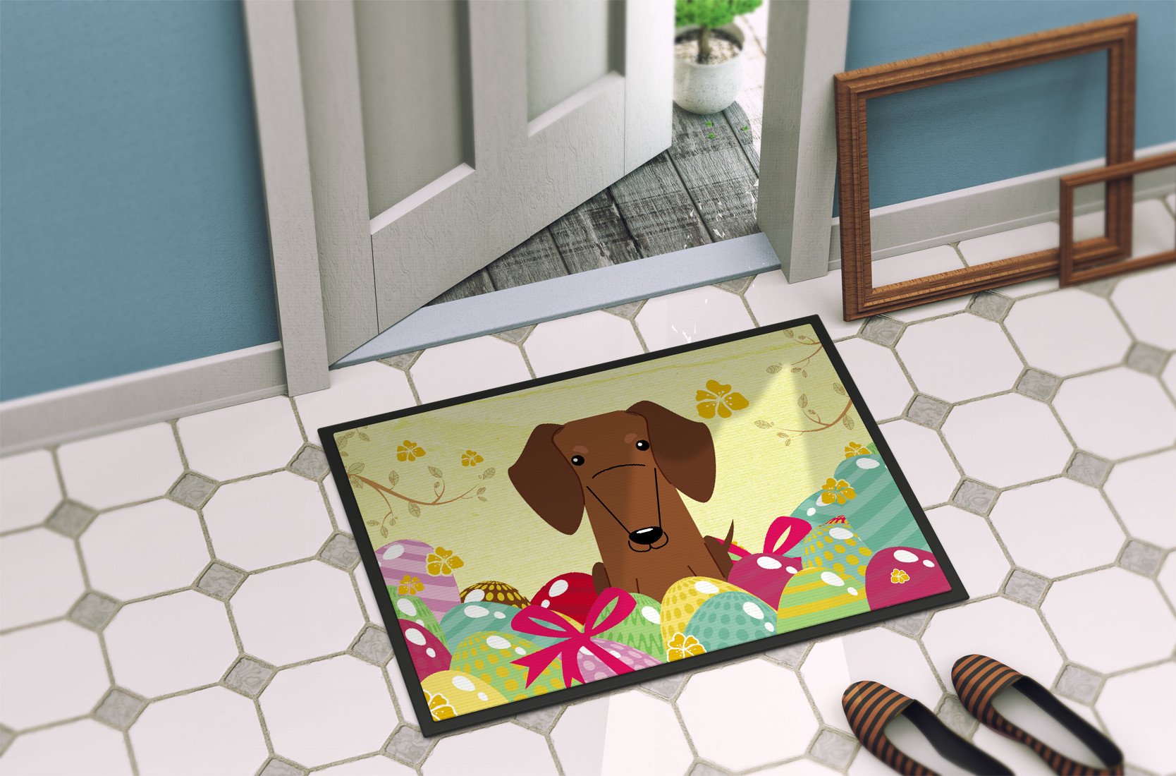 Easter Eggs Dachshund Red Brown Indoor or Outdoor Mat 24x36 BB6130JMAT by Caroline's Treasures