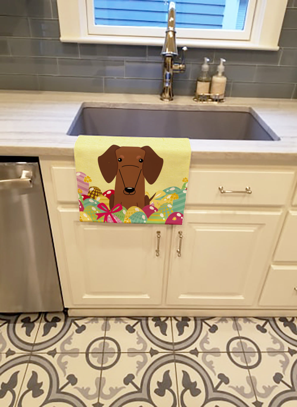 Easter Eggs Dachshund Red Brown Kitchen Towel BB6130KTWL - the-store.com