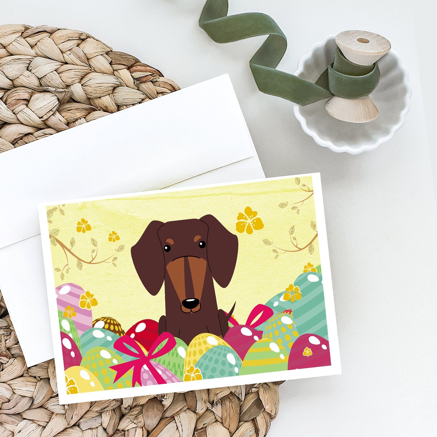 Buy this Easter Eggs Dachshund Chocolate Greeting Cards and Envelopes Pack of 8