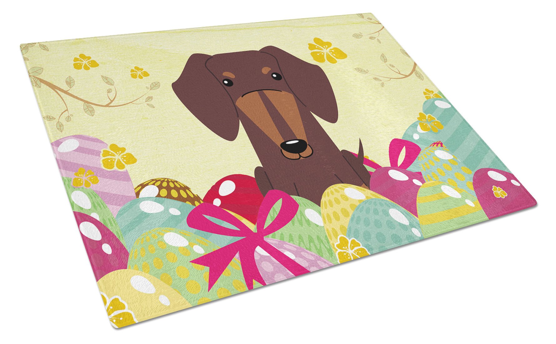 Easter Eggs Dachshund Chocolate Glass Cutting Board Large BB6131LCB by Caroline's Treasures