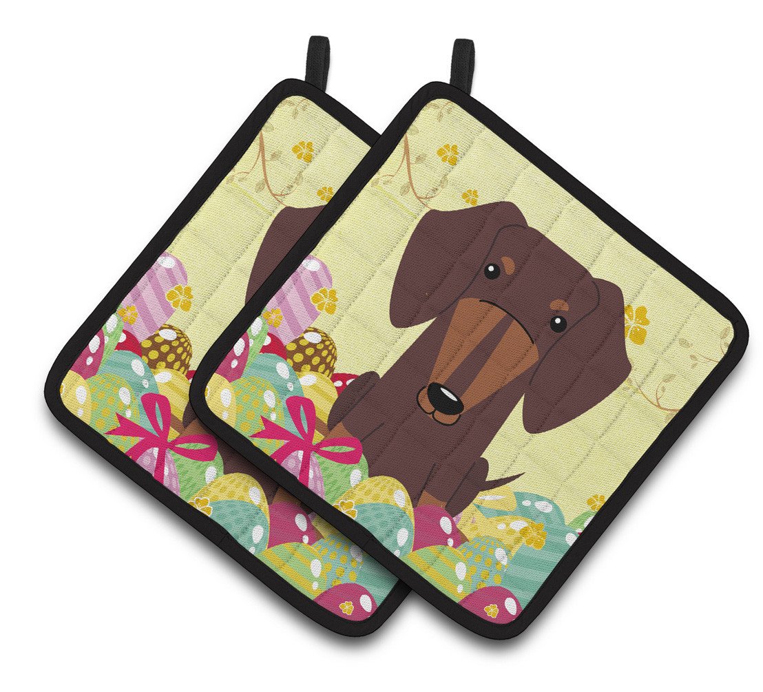 Easter Eggs Dachshund Chocolate Pair of Pot Holders BB6131PTHD by Caroline's Treasures