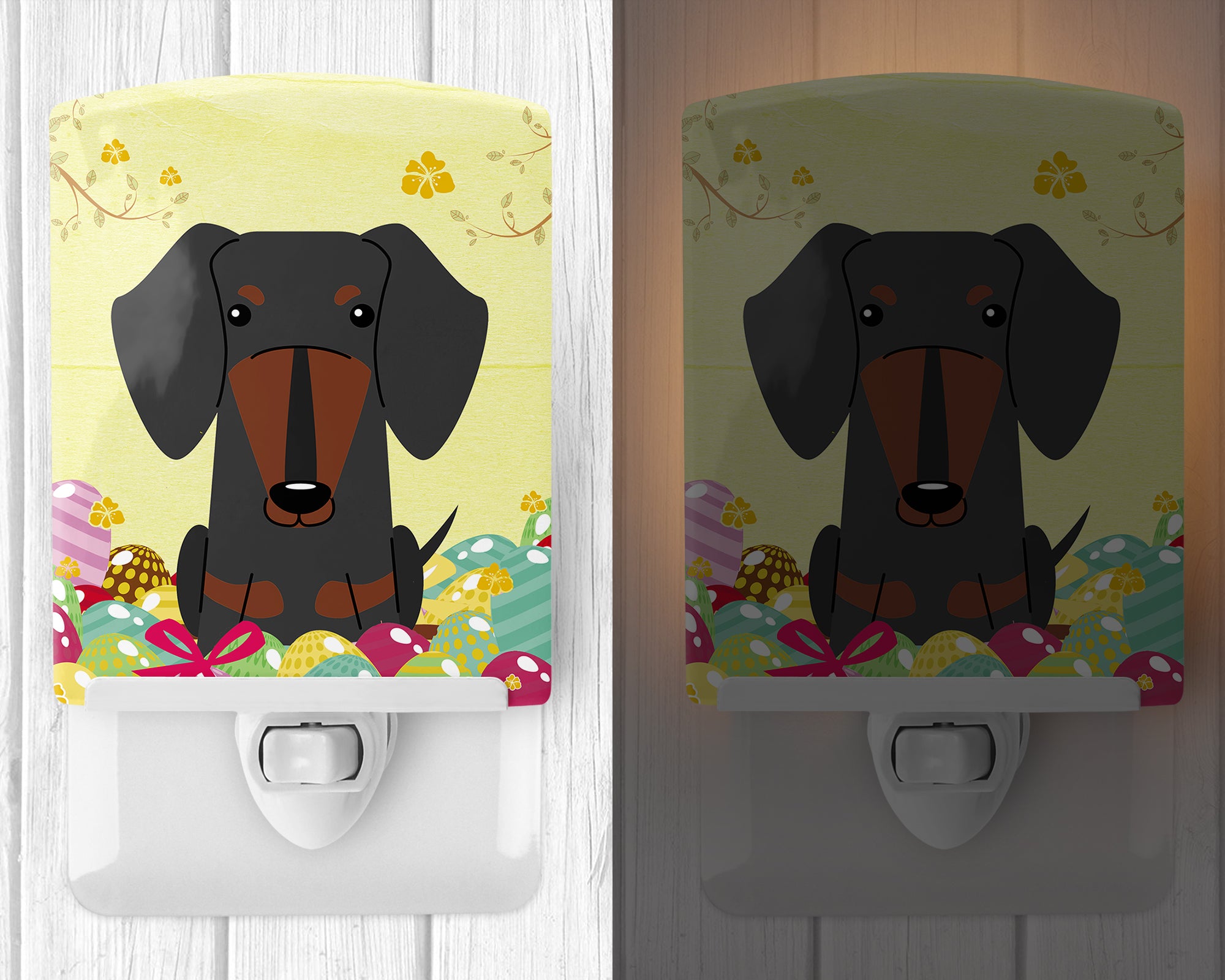 Easter Eggs Dachshund Black Tan Ceramic Night Light BB6132CNL - the-store.com