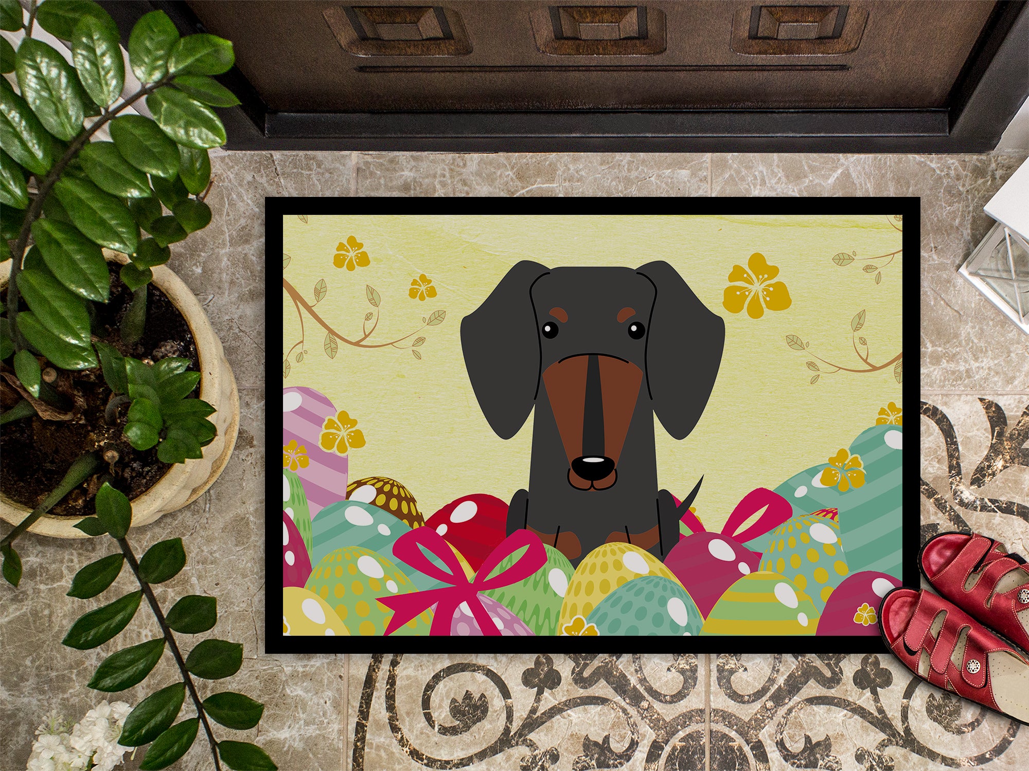 Easter Eggs Dachshund Black Tan Indoor or Outdoor Mat 18x27 BB6132MAT - the-store.com