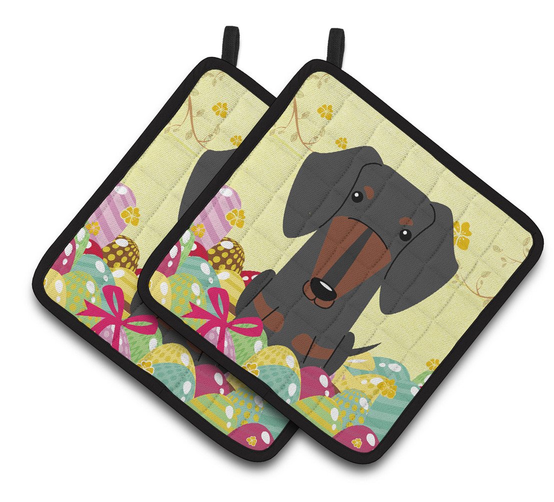 Easter Eggs Dachshund Black Tan Pair of Pot Holders BB6132PTHD by Caroline's Treasures