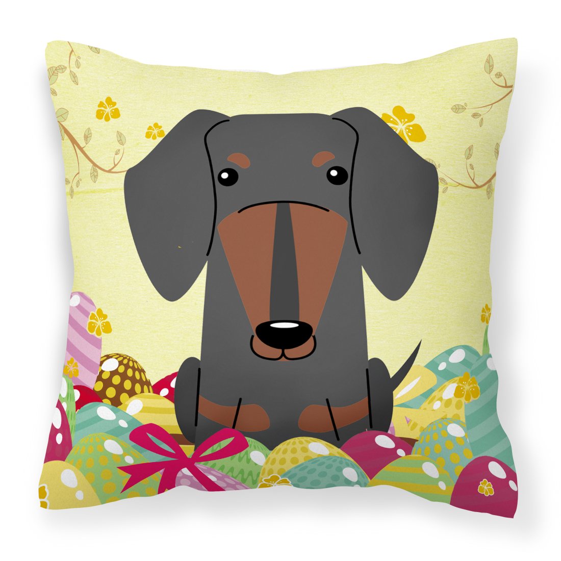 Easter Eggs Dachshund Black Tan Fabric Decorative Pillow BB6132PW1818 by Caroline&#39;s Treasures