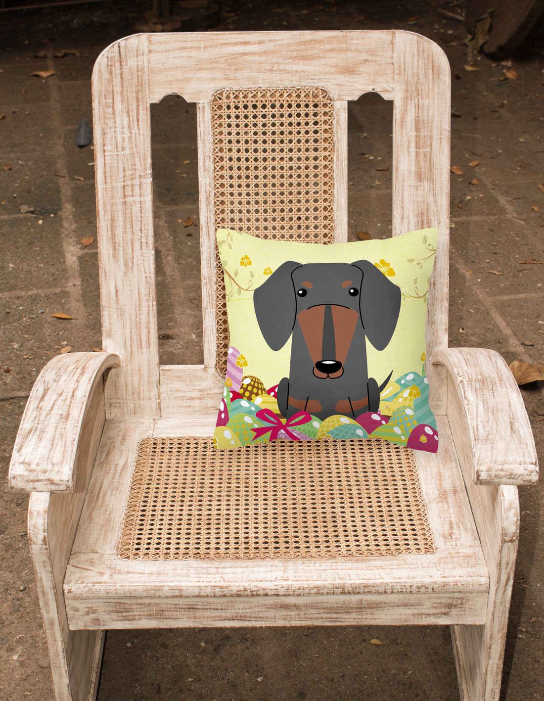 Easter Eggs Dachshund Black Tan Fabric Decorative Pillow BB6132PW1818 by Caroline's Treasures