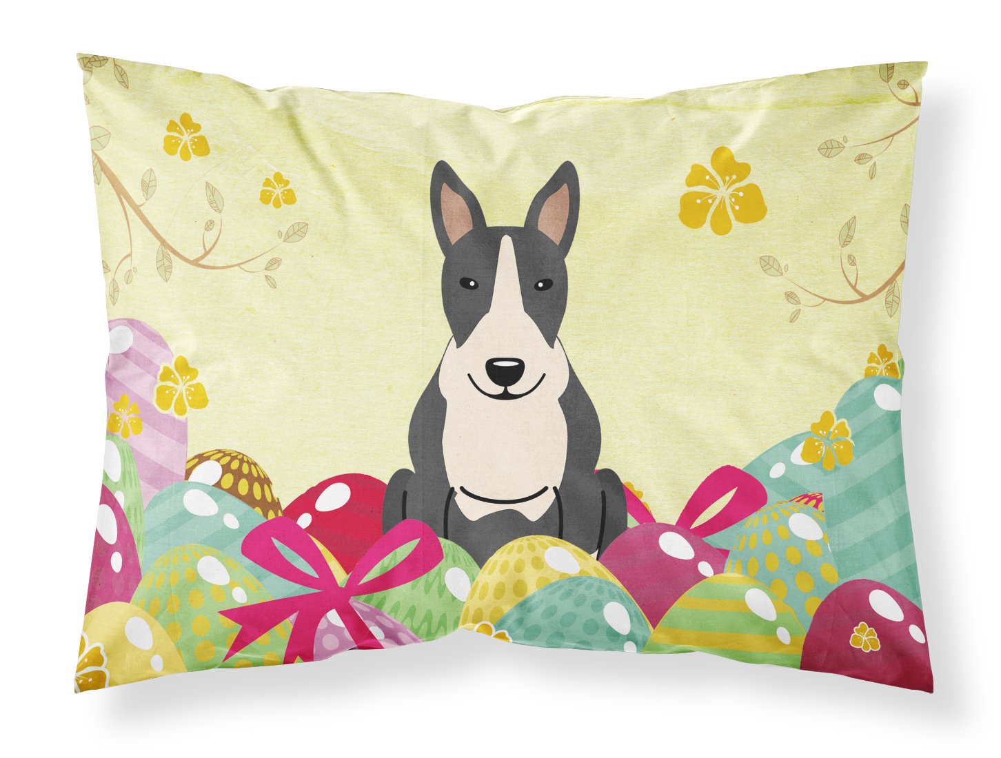 Easter Eggs Bull Terrier Black White Fabric Standard Pillowcase BB6133PILLOWCASE by Caroline's Treasures