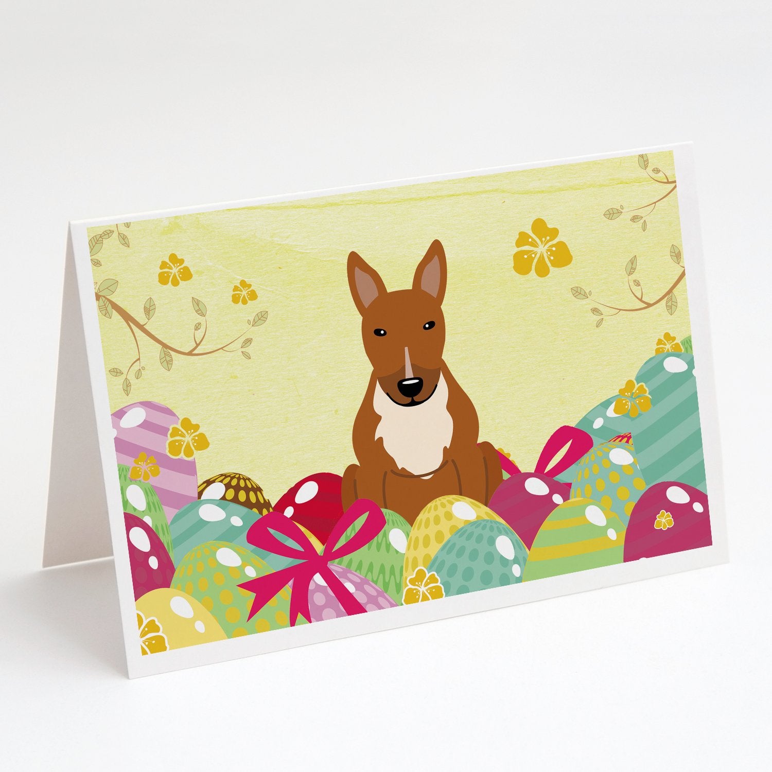 Buy this Easter Eggs Bull Terrier Red Greeting Cards and Envelopes Pack of 8