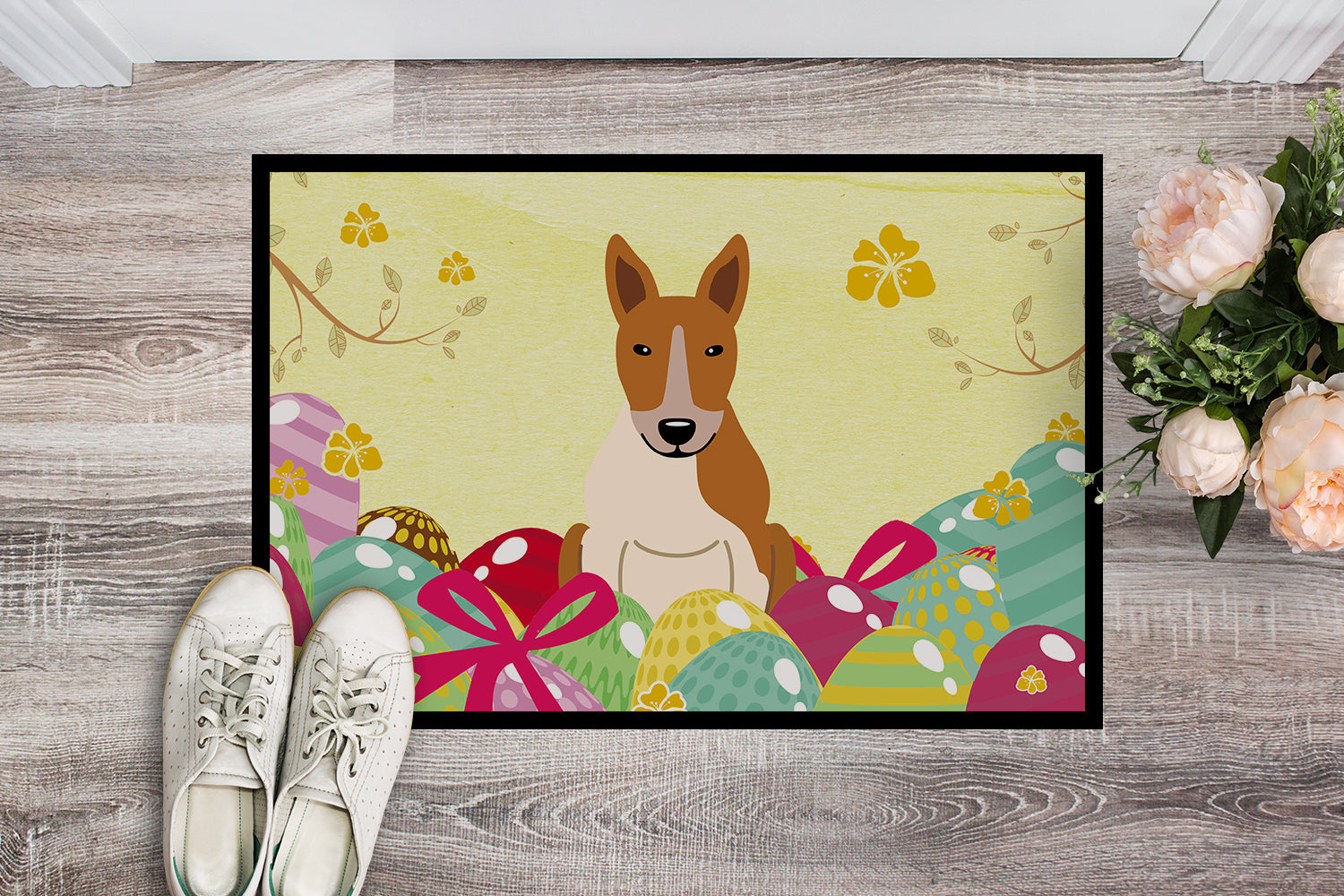 Easter Eggs Bull Terrier Red White Indoor or Outdoor Mat 18x27 BB6135MAT - the-store.com