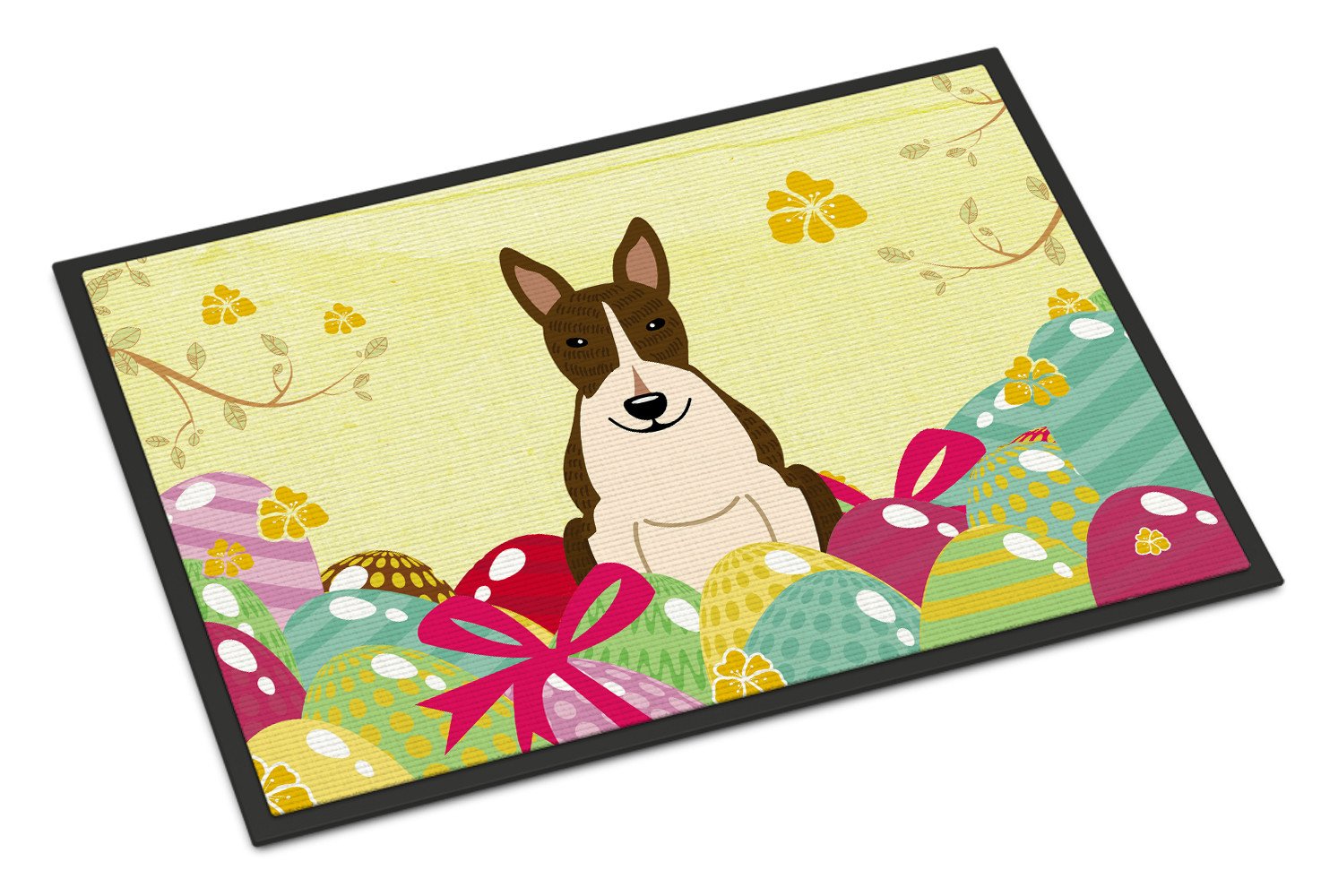 Easter Eggs Bull Terrier Dark Brindle Indoor or Outdoor Mat 24x36 BB6136JMAT by Caroline's Treasures