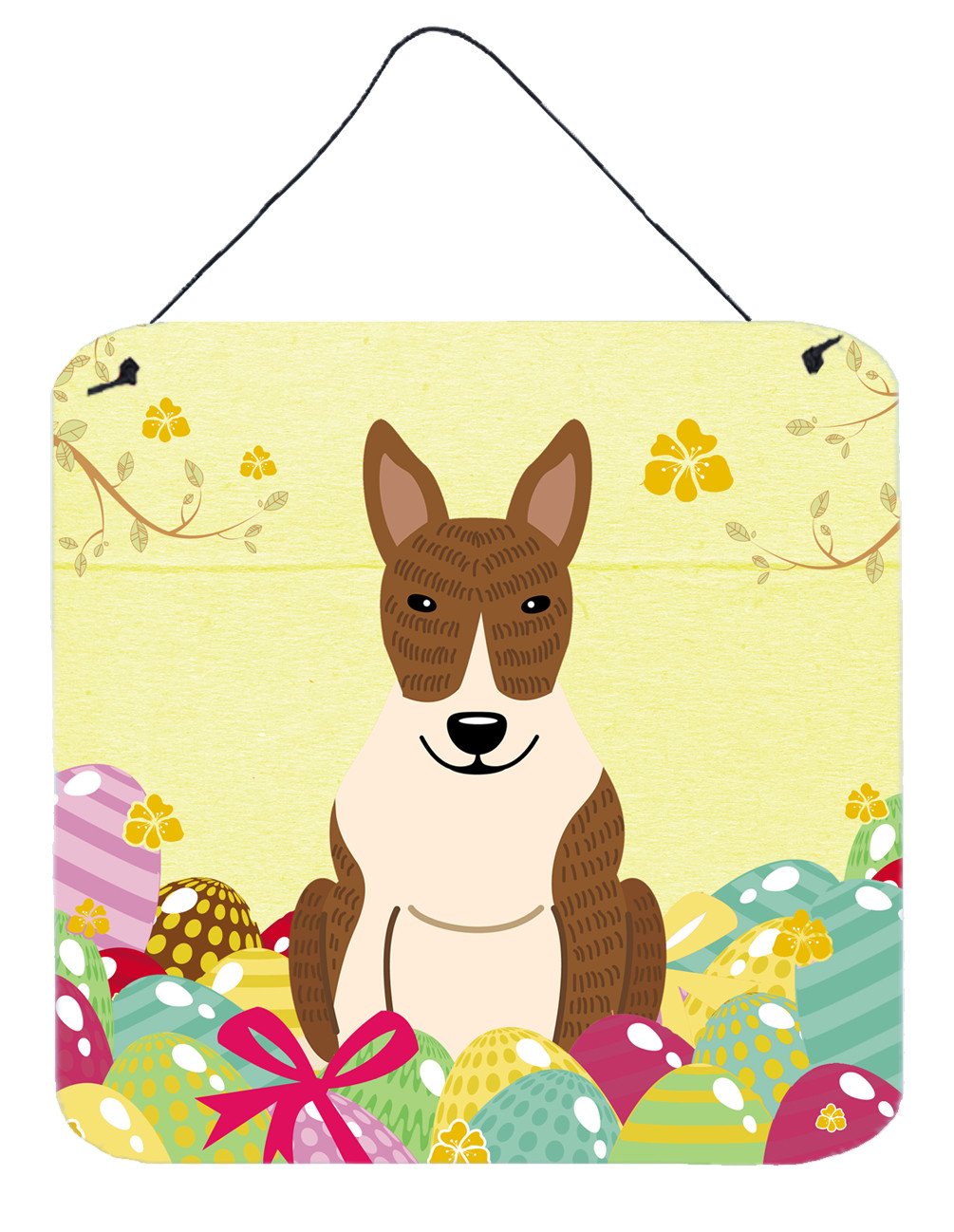 Easter Eggs Bull Terrier Brindle Wall or Door Hanging Prints BB6137DS66 by Caroline&#39;s Treasures