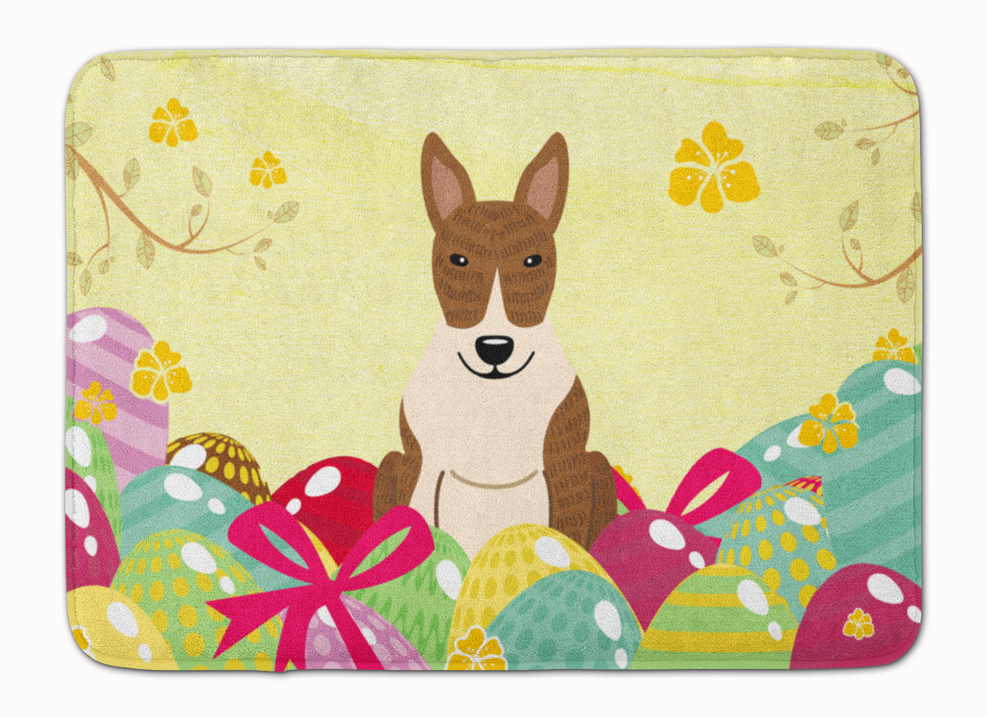 Easter Eggs Bull Terrier Brindle Machine Washable Memory Foam Mat BB6137RUG - the-store.com