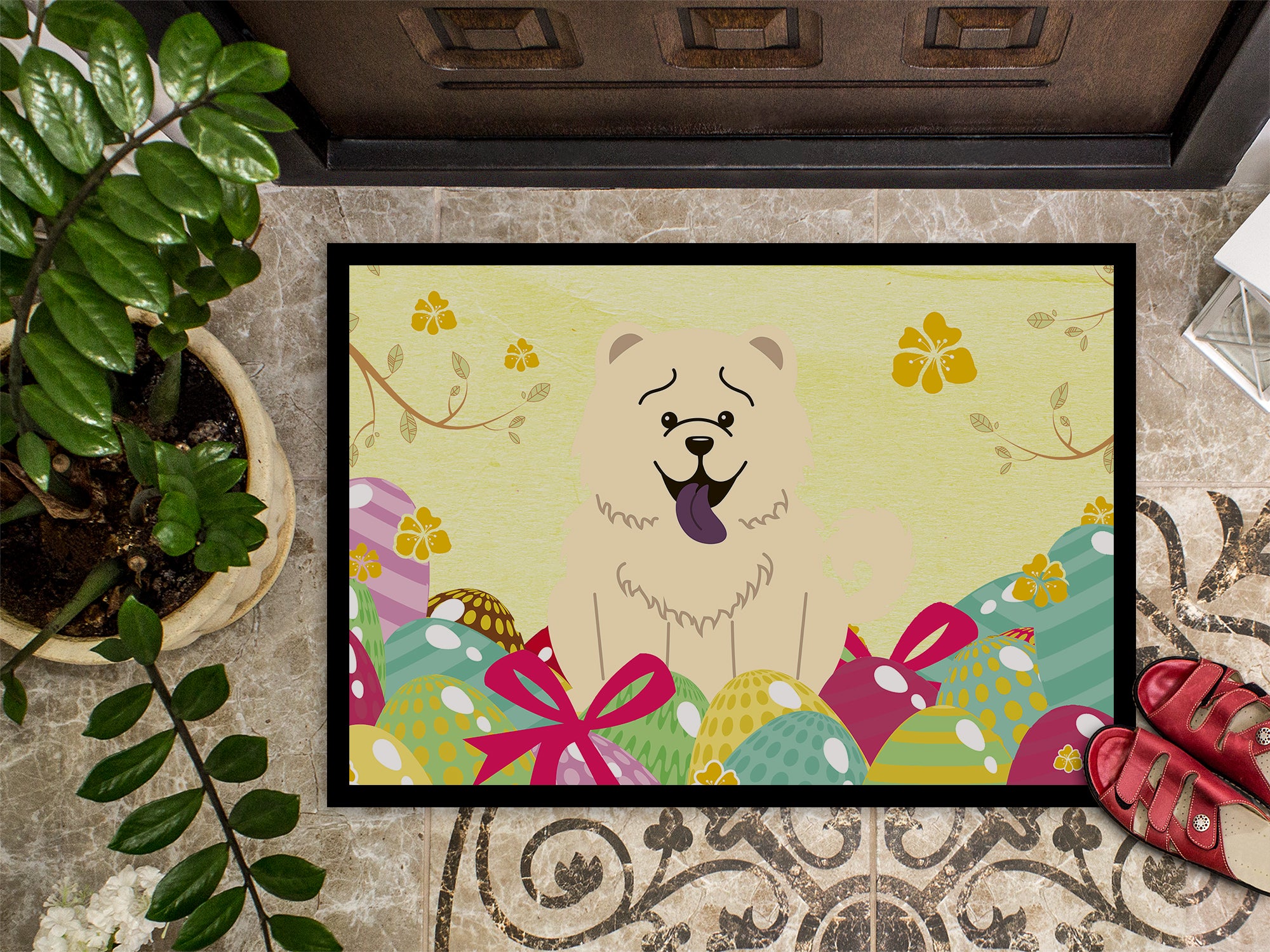 Easter Eggs Chow Chow White Indoor or Outdoor Mat 18x27 BB6140MAT - the-store.com