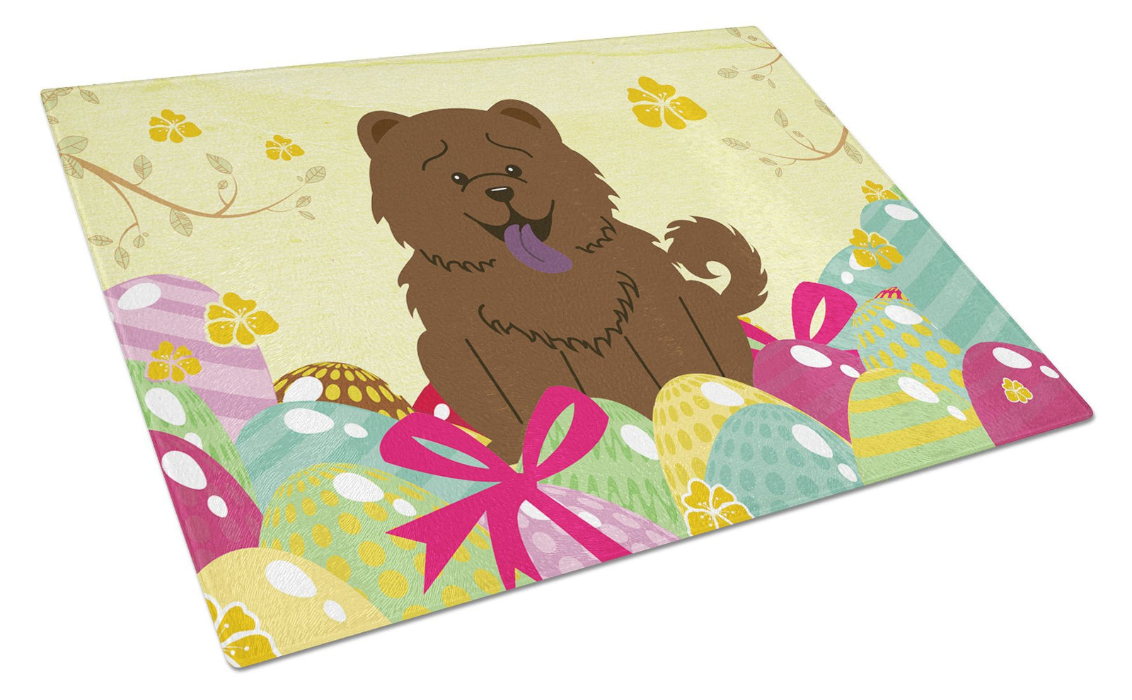 Easter Eggs Chow Chow Chocolate Glass Cutting Board Large BB6141LCB by Caroline's Treasures