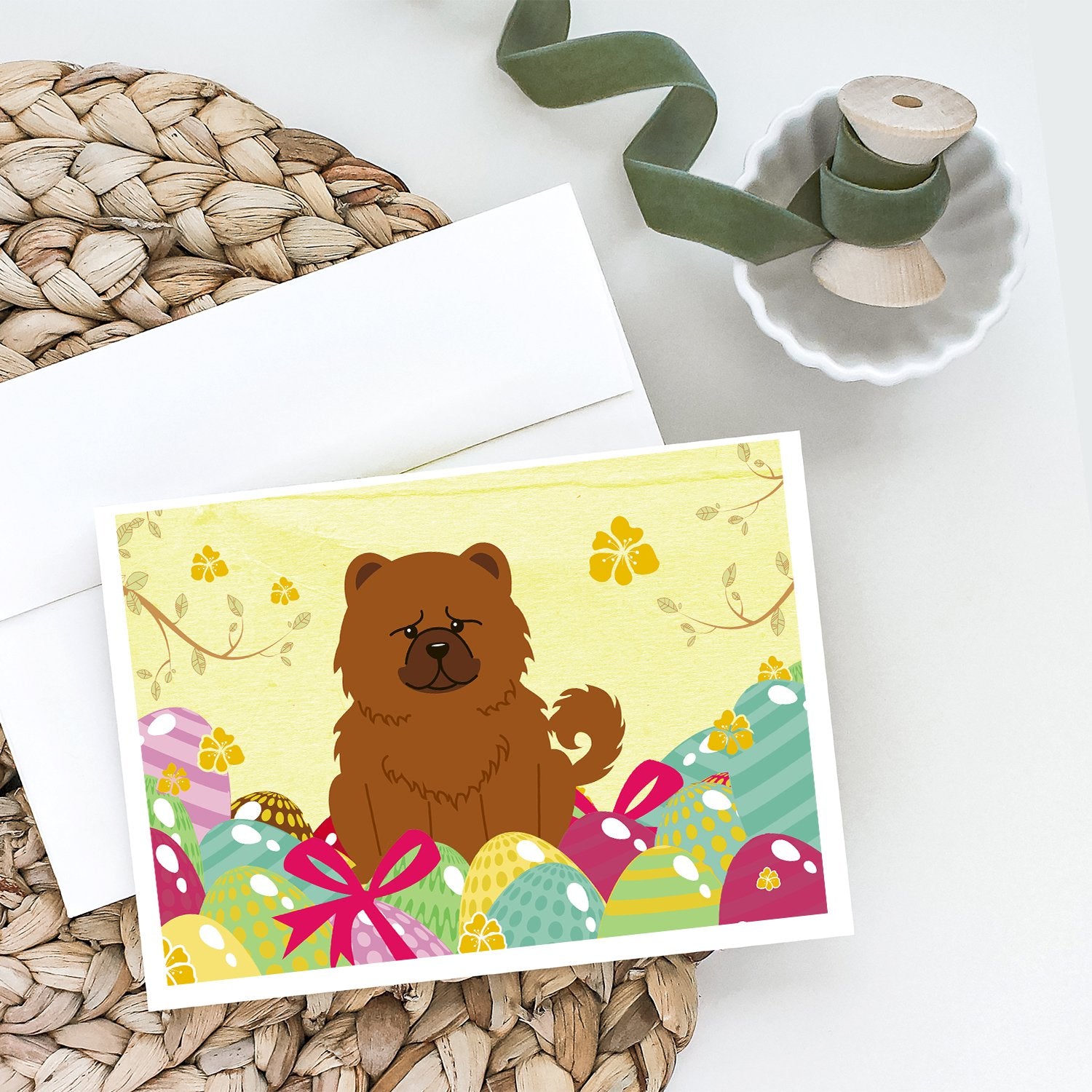 Easter Eggs Chow Chow Red Greeting Cards and Envelopes Pack of 8 - the-store.com