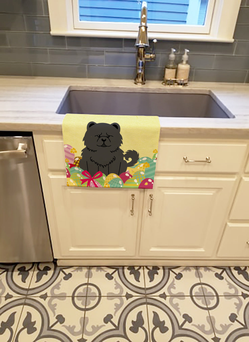 Easter Eggs Chow Chow Black Kitchen Towel BB6143KTWL - the-store.com