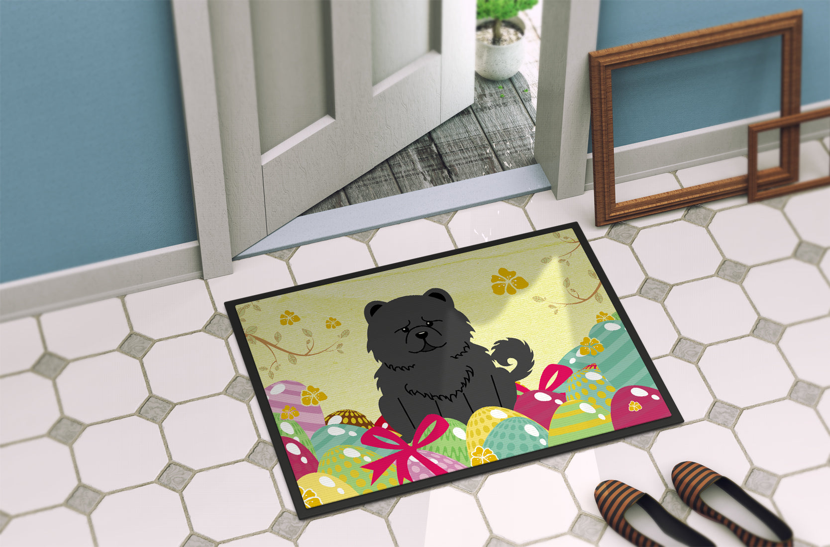 Easter Eggs Chow Chow Black Indoor or Outdoor Mat 18x27 BB6143MAT - the-store.com