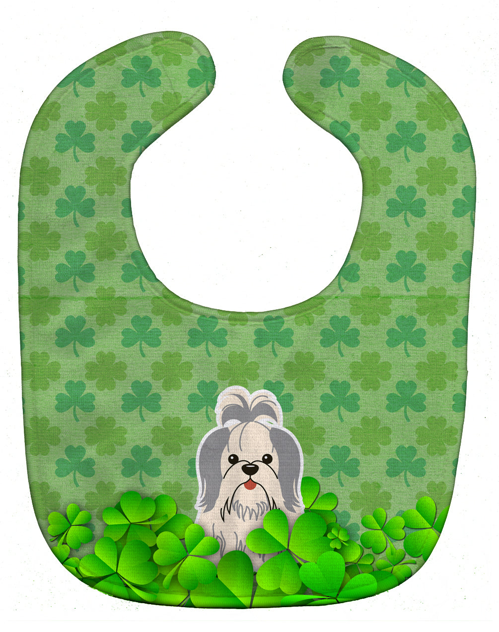 Shih Tzu Silver White Shamrocks Baby Bib BB6226BIB - the-store.com