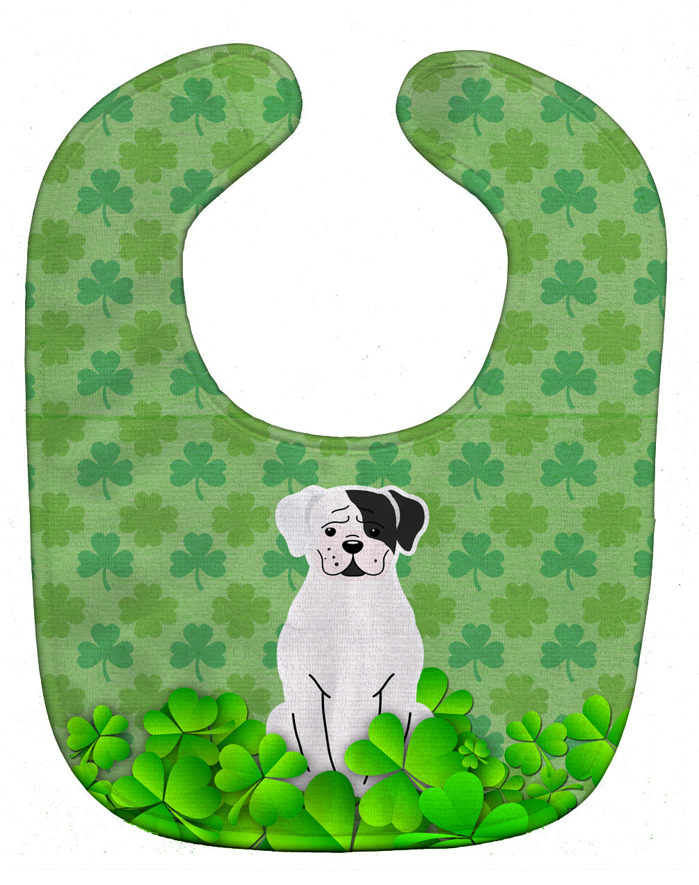 White Boxer Cooper Shamrocks Baby Bib BB6255BIB - the-store.com