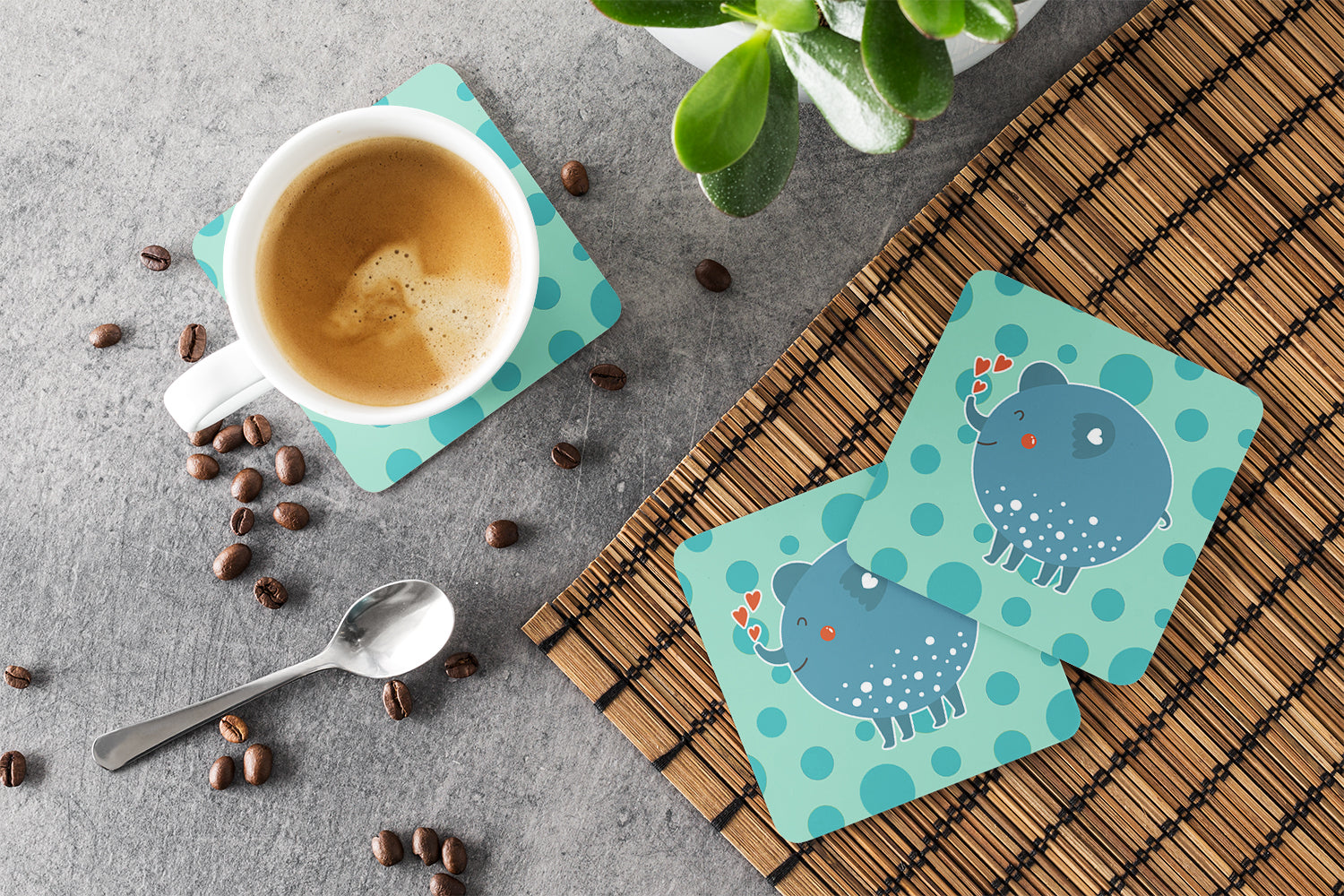 Blue Elephant Foam Coaster Set of 4 BB6733FC - the-store.com