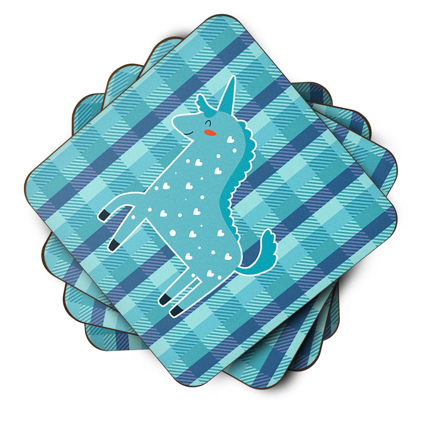 Unicorn in Plaid Foam Coaster Set of 4 BB6740FC - the-store.com