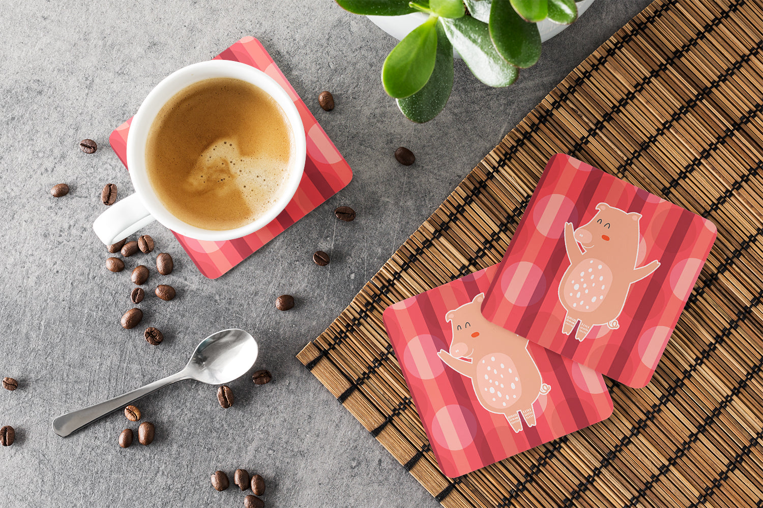 Dancing Pig Foam Coaster Set of 4 BB6742FC - the-store.com