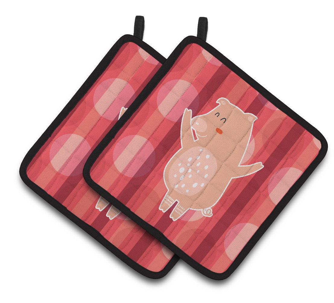 Dancing Pig Pair of Pot Holders BB6742PTHD by Caroline&#39;s Treasures