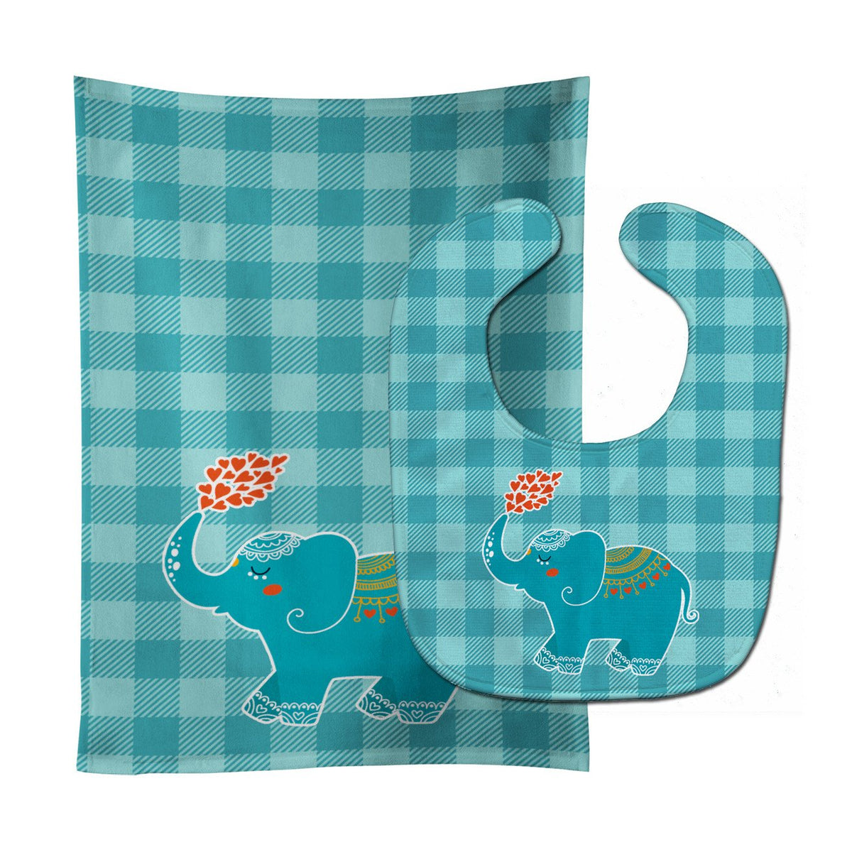 Elephant Love Baby Bib &amp; Burp Cloth BB6744STBU by Caroline&#39;s Treasures