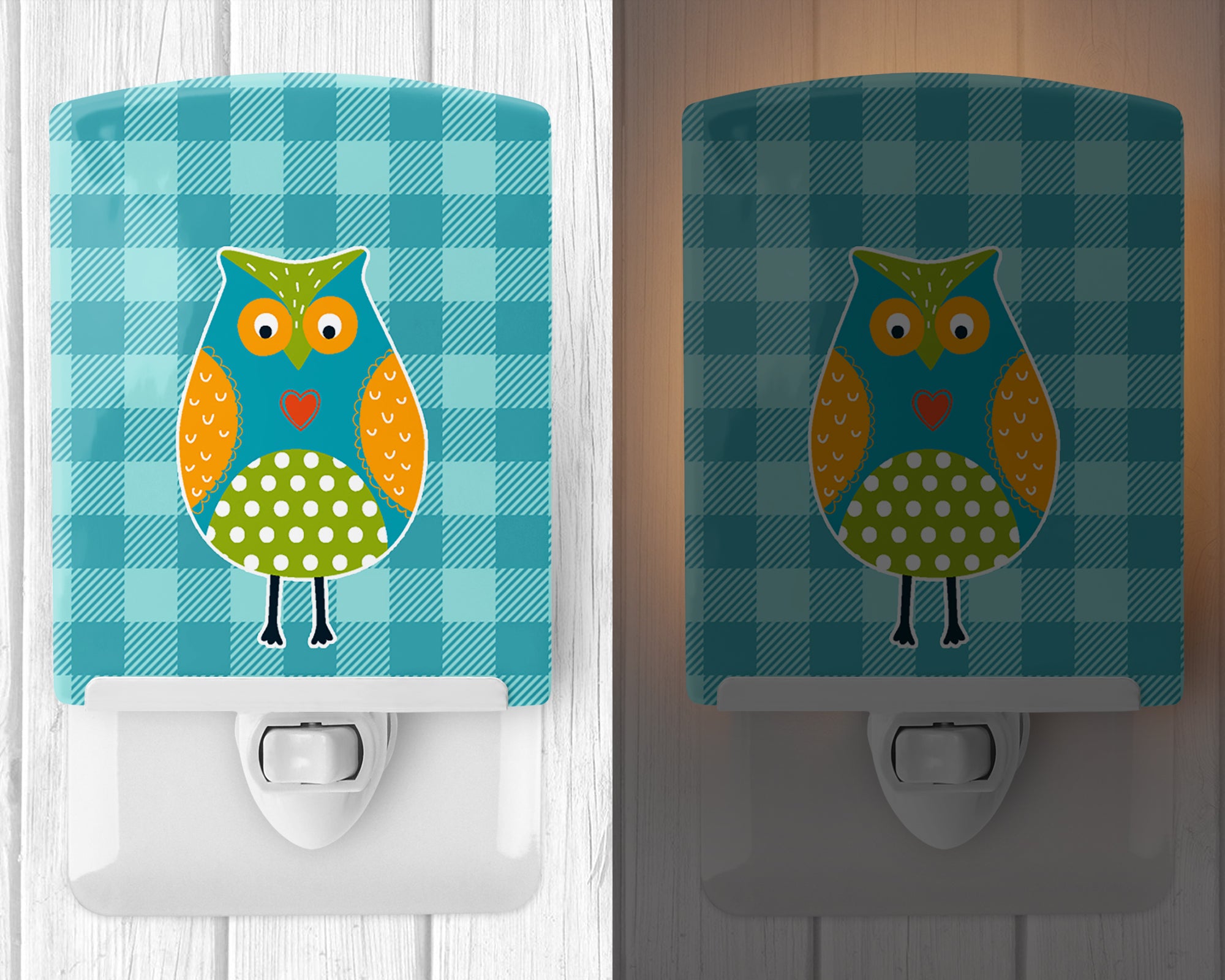 Owl on Blue Plaid Ceramic Night Light BB6755CNL - the-store.com