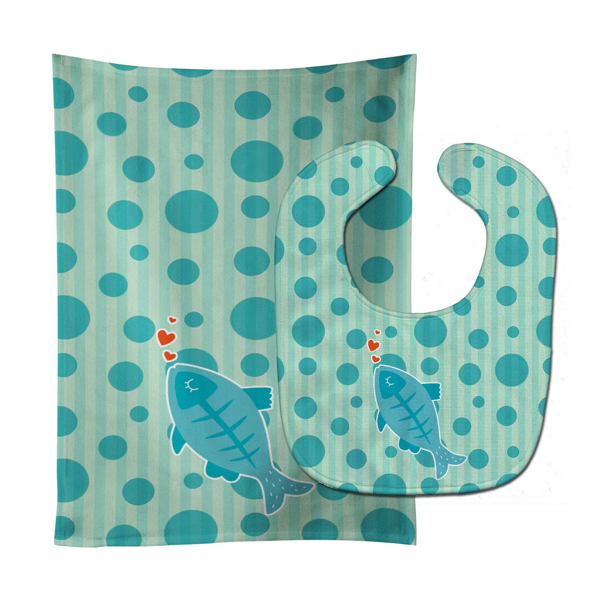 Polkadot Fish Baby Bib &amp; Burp Cloth BB6756STBU by Caroline&#39;s Treasures