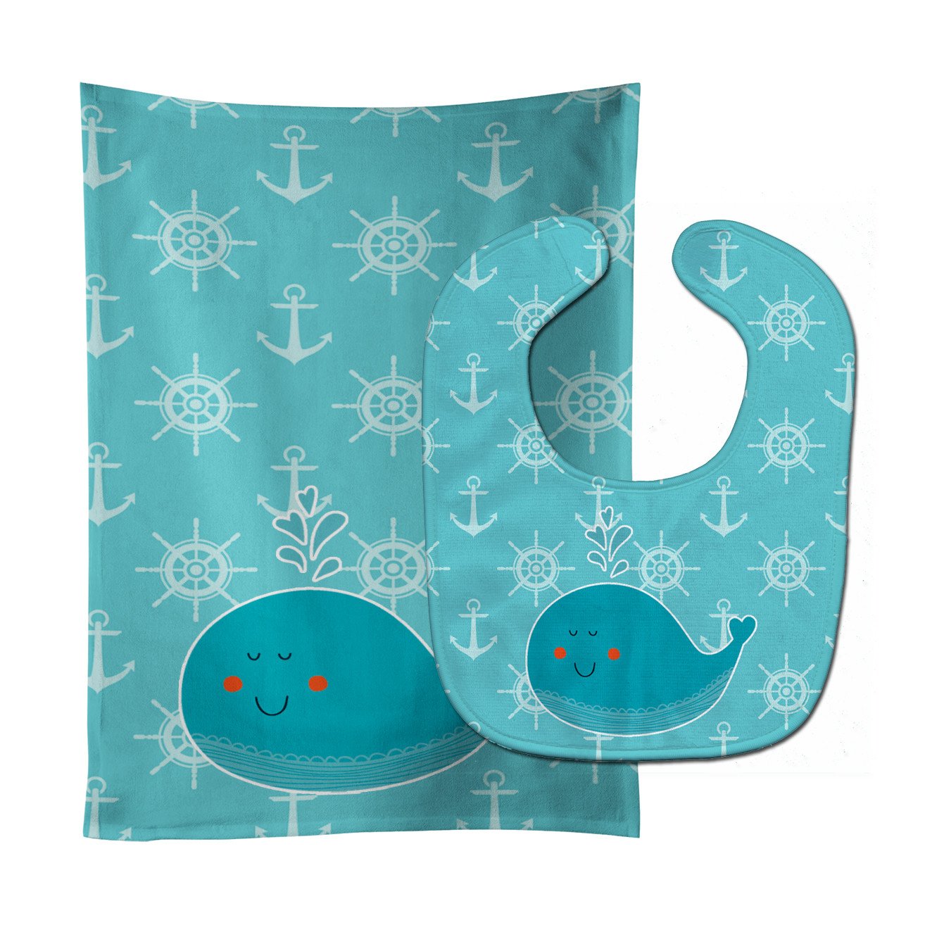 Whale with Anchors Baby Bib & Burp Cloth BB6765STBU by Caroline's Treasures