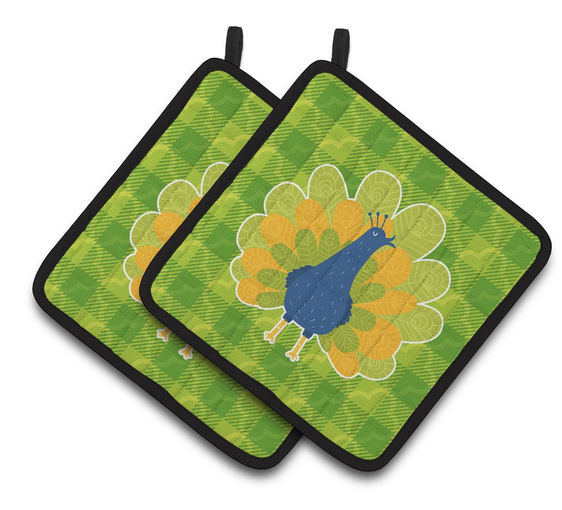 Pretty Peacock Pair of Pot Holders BB6770PTHD by Caroline's Treasures