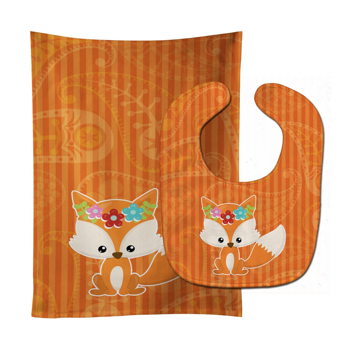 Fox Baby Bib &amp; Burp Cloth BB6794STBU by Caroline&#39;s Treasures