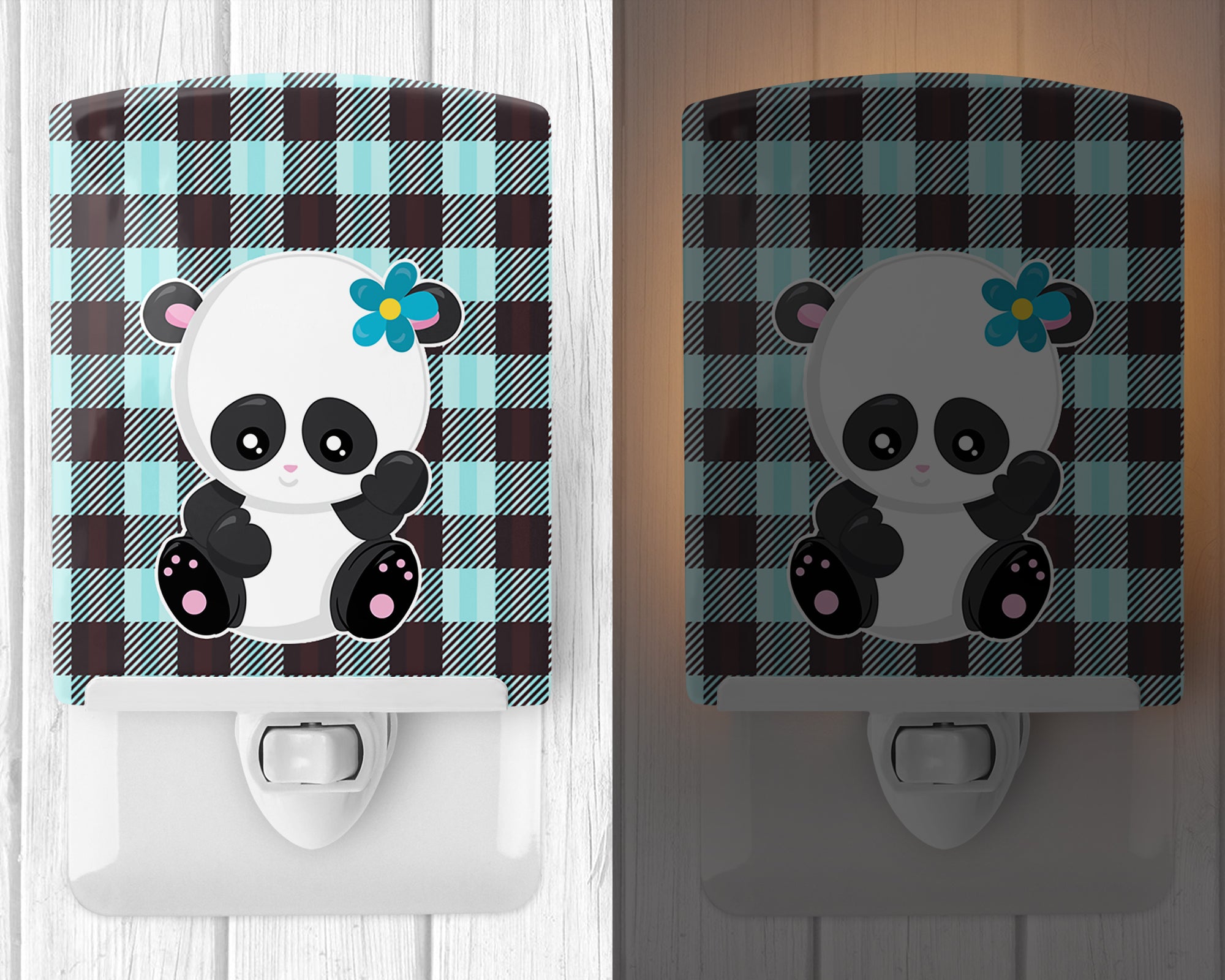 Panda on Plaid Ceramic Night Light BB6800CNL - the-store.com