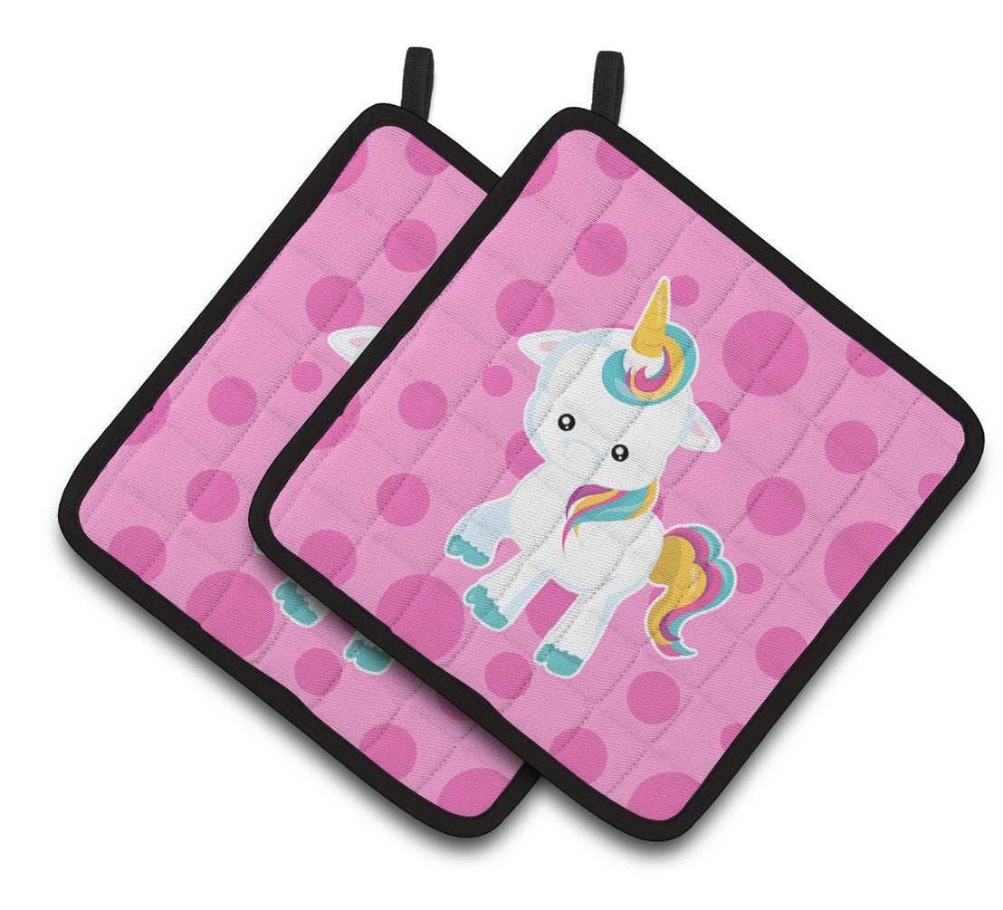 Pink Polkadot Unicorn Pair of Pot Holders BB6805PTHD by Caroline's Treasures