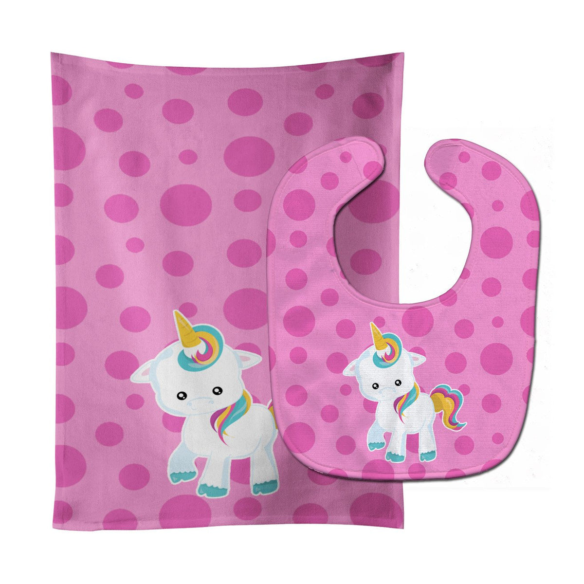 Pink Polkadot Unicorn Baby Bib &amp; Burp Cloth BB6805STBU by Caroline&#39;s Treasures