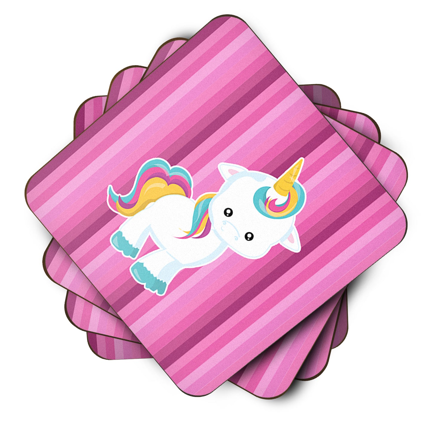 Pink Stripes Unicorn Foam Coaster Set of 4 BB6806FC - the-store.com