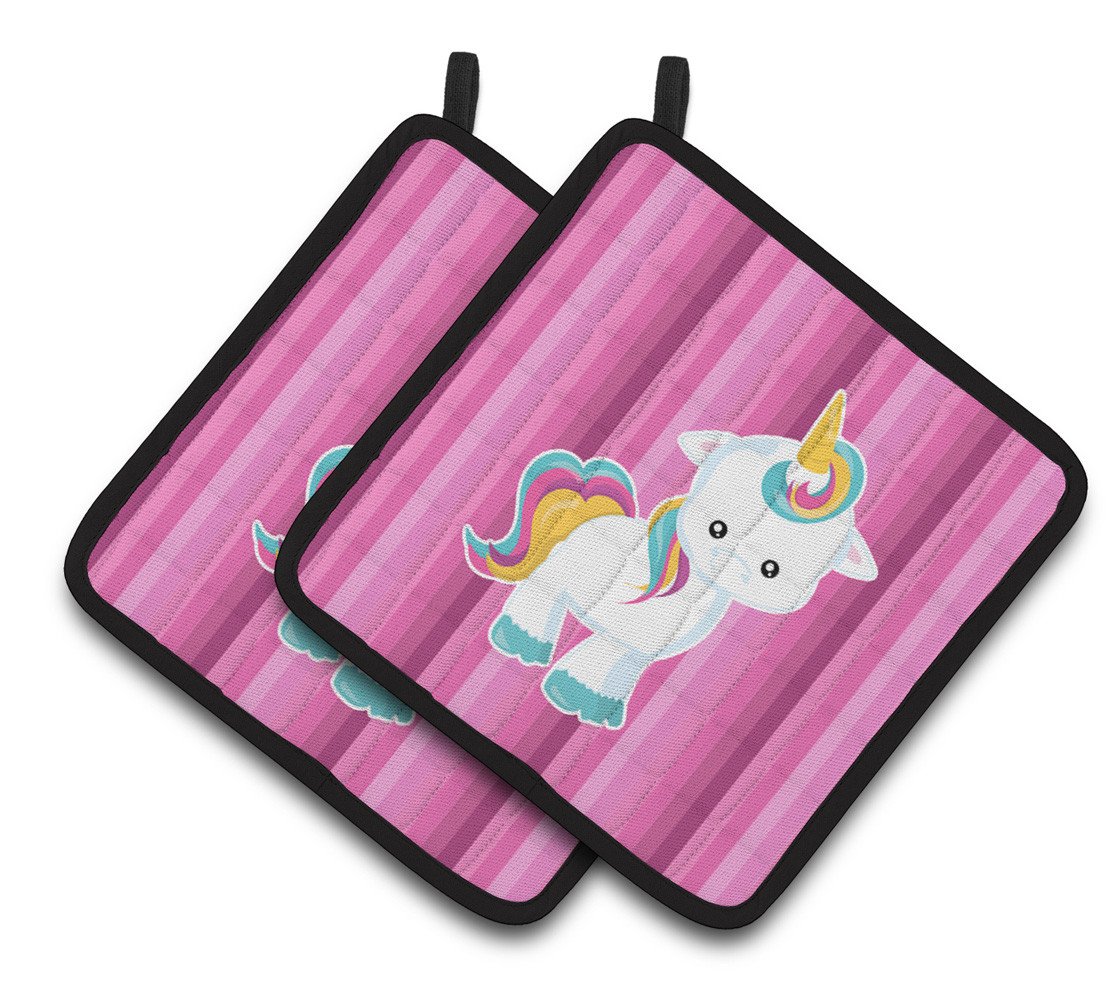 Pink Stripes Unicorn Pair of Pot Holders BB6806PTHD by Caroline's Treasures