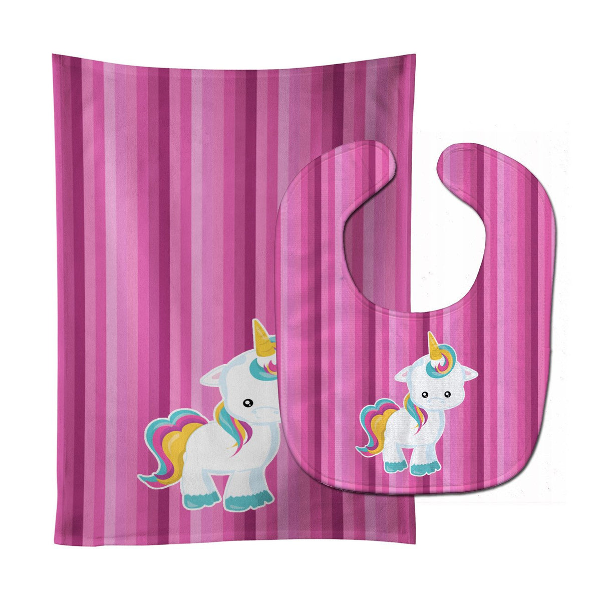 Pink Stripes Unicorn Baby Bib &amp; Burp Cloth BB6806STBU by Caroline&#39;s Treasures